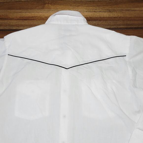 Ely Cattleman LS White Pearl Snap Western Shirt w/ Black Trim - Size Medium - Picture 4 of 6